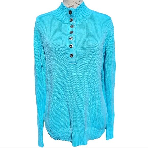 Croft‎ & Barrow Blue High Collar Button Long Sleeve Pullover Knit Sweater Size L - Picture 1 of 8
